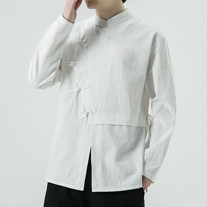 Buddha Stones Camicia da uomo a maniche lunghe in cotone con bottoni a rana cinesi d'epoca - image 4