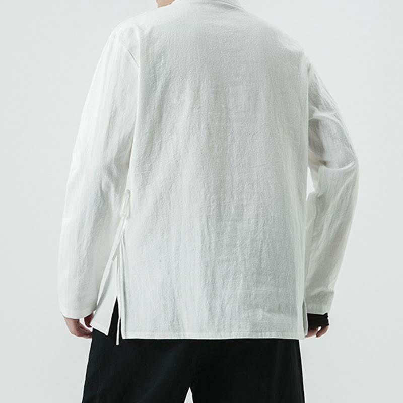 Buddha Stones Camicia da uomo a maniche lunghe in cotone con bottoni a rana cinesi d'epoca - image 2