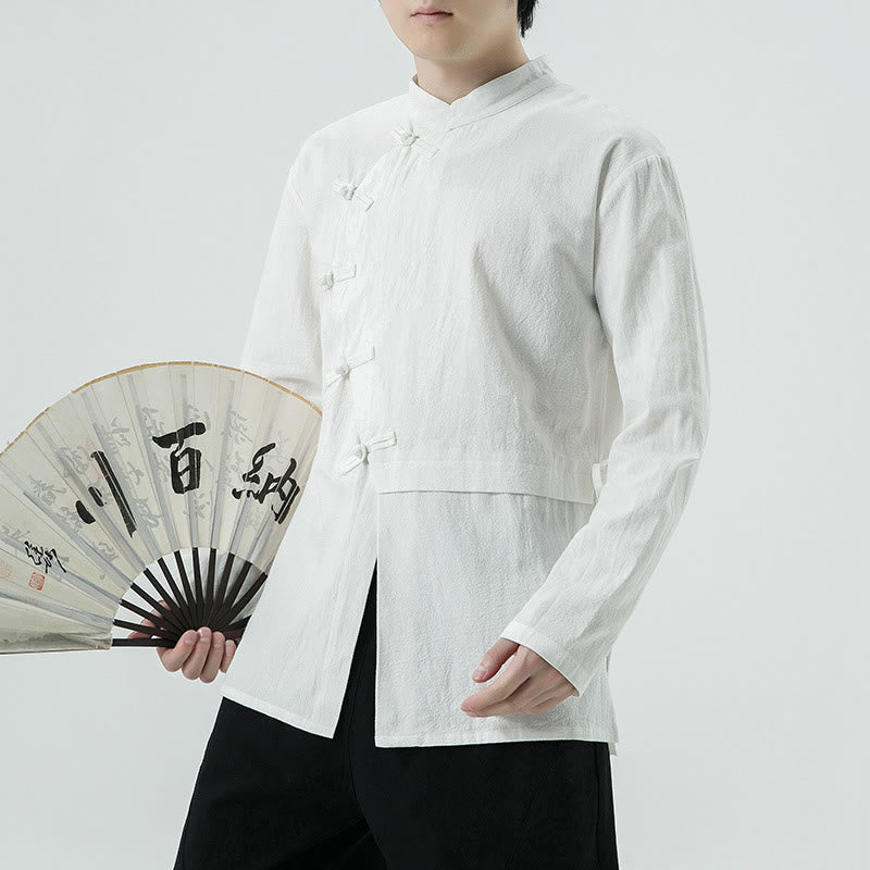 Buddha Stones Camicia da uomo a maniche lunghe in cotone con bottoni a rana cinesi d'epoca - image 5