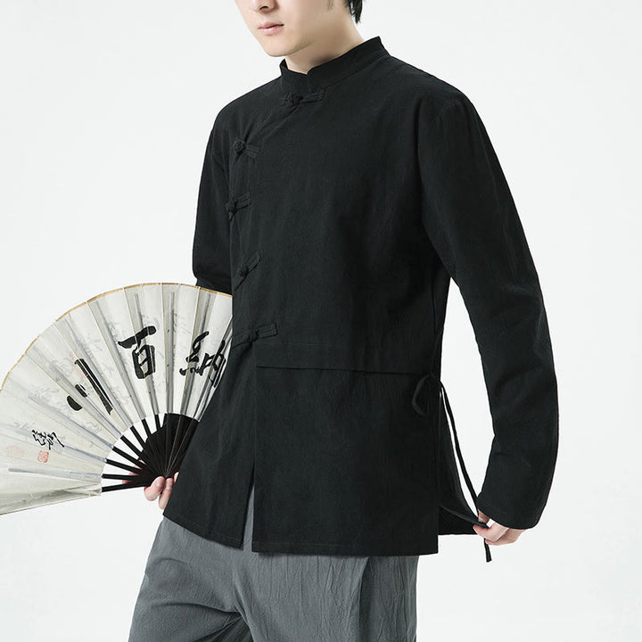 Buddha Stones Camicia da uomo a maniche lunghe in cotone con bottoni a rana cinesi d'epoca - image 14