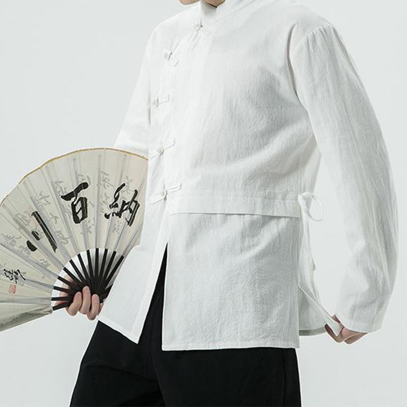 Buddha Stones Camicia da uomo a maniche lunghe in cotone con bottoni a rana cinesi d'epoca - image 6