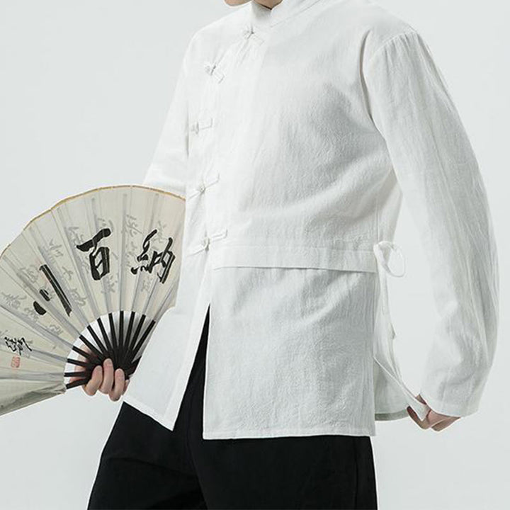 Buddha Stones Camicia da uomo a maniche lunghe in cotone con bottoni a rana cinesi d'epoca - image 6