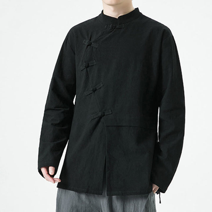 Buddha Stones Camicia da uomo a maniche lunghe in cotone con bottoni a rana cinesi d'epoca - image 17