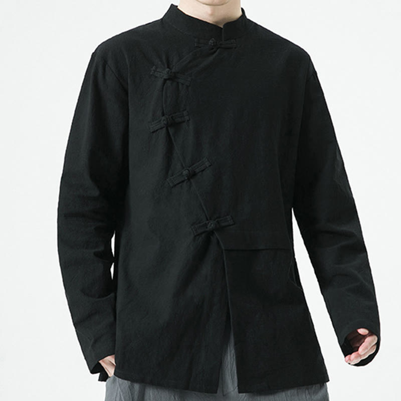 Buddha Stones Camicia da uomo a maniche lunghe in cotone con bottoni a rana cinesi d'epoca - image 19