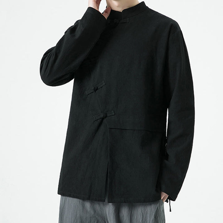 Buddha Stones Camicia da uomo a maniche lunghe in cotone con bottoni a rana cinesi d'epoca - image 12