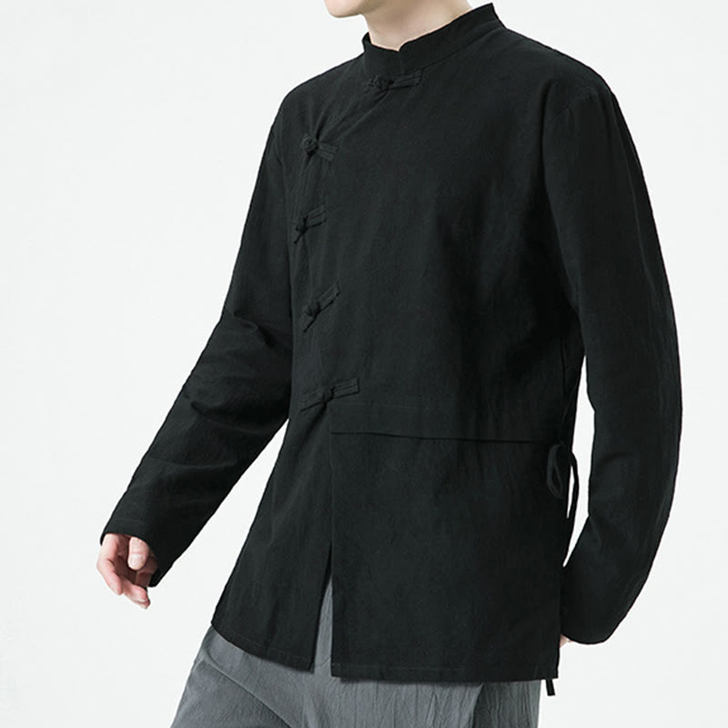 Buddha Stones Camicia da uomo a maniche lunghe in cotone con bottoni a rana cinesi d'epoca - image 16