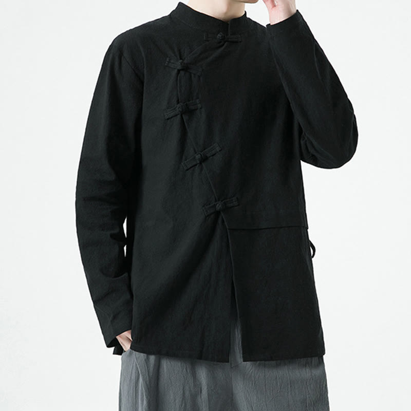Buddha Stones Camicia da uomo a maniche lunghe in cotone con bottoni a rana cinesi d'epoca - image 19