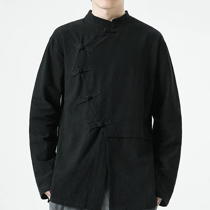 Buddha Stones Camicia da uomo a maniche lunghe in cotone con bottoni a rana cinesi d'epoca - image 17