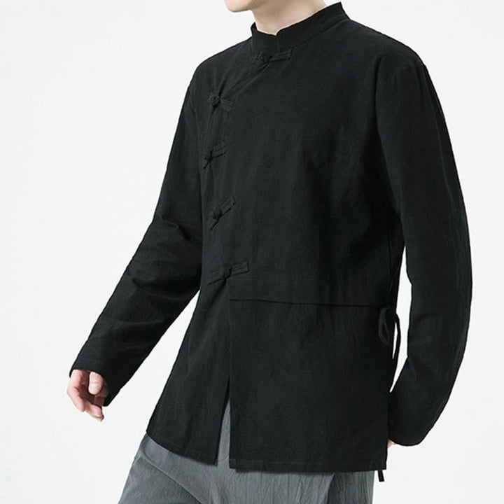 Buddha Stones Camicia da uomo a maniche lunghe in cotone con bottoni a rana cinesi d'epoca - image 15