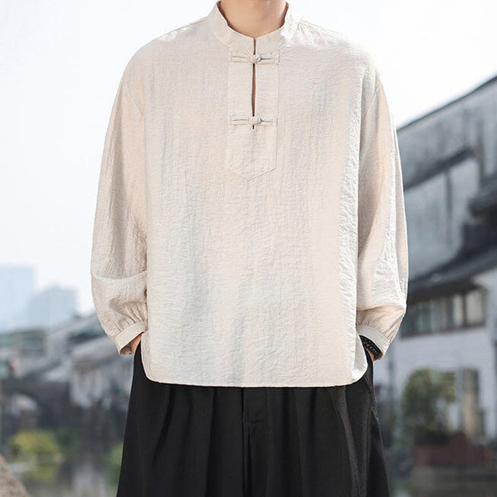 Buddha Stones in cotone a maniche lunghe con colletto rialzato e due bottoni a forma di rana Buddha Stones - image 15