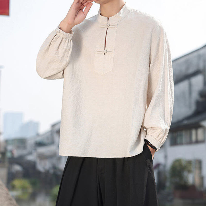 Buddha Stones in cotone a maniche lunghe con colletto rialzato e due bottoni a forma di rana Buddha Stones - image 14