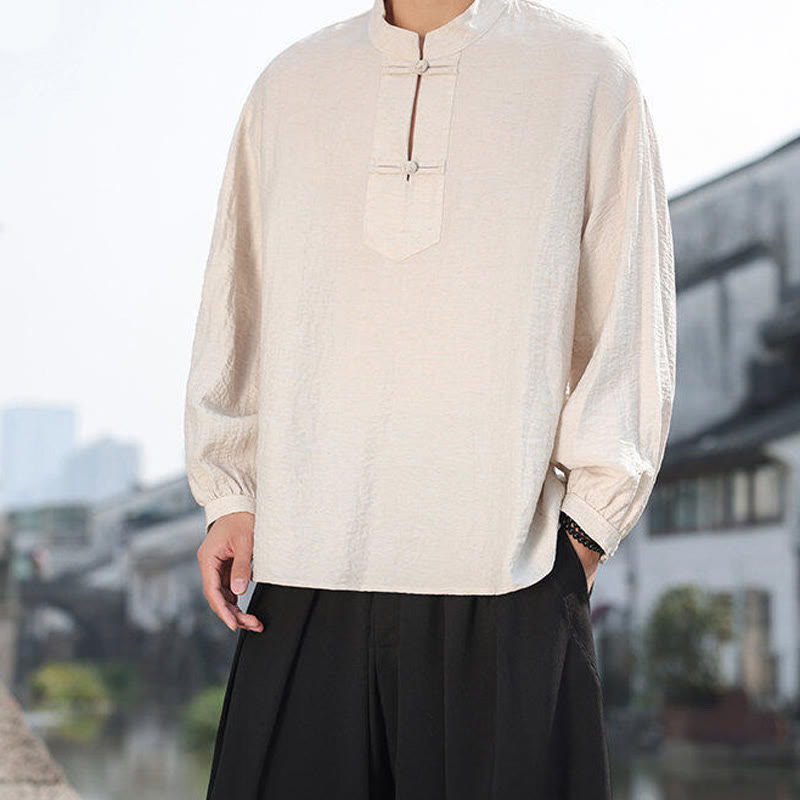 Buddha Stones in cotone a maniche lunghe con colletto rialzato e due bottoni a forma di rana Buddha Stones - image 16