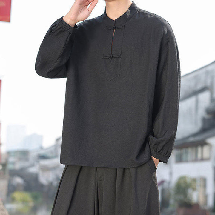 Buddha Stones in cotone a maniche lunghe con colletto rialzato e due bottoni a forma di rana Buddha Stones - image 3