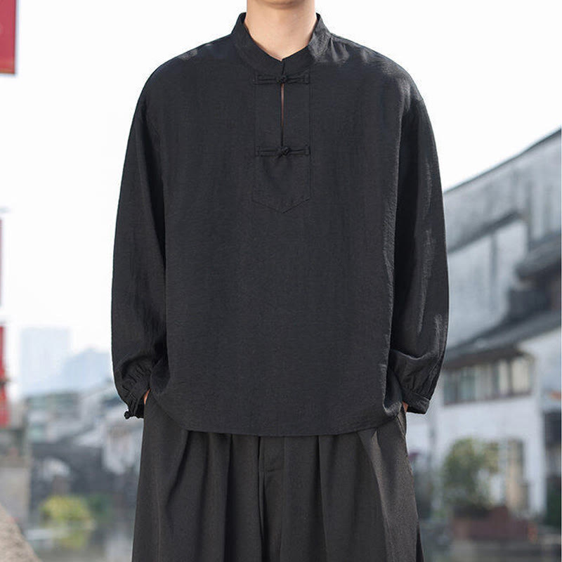 Buddha Stones in cotone a maniche lunghe con colletto rialzato e due bottoni a forma di rana Buddha Stones - image 4