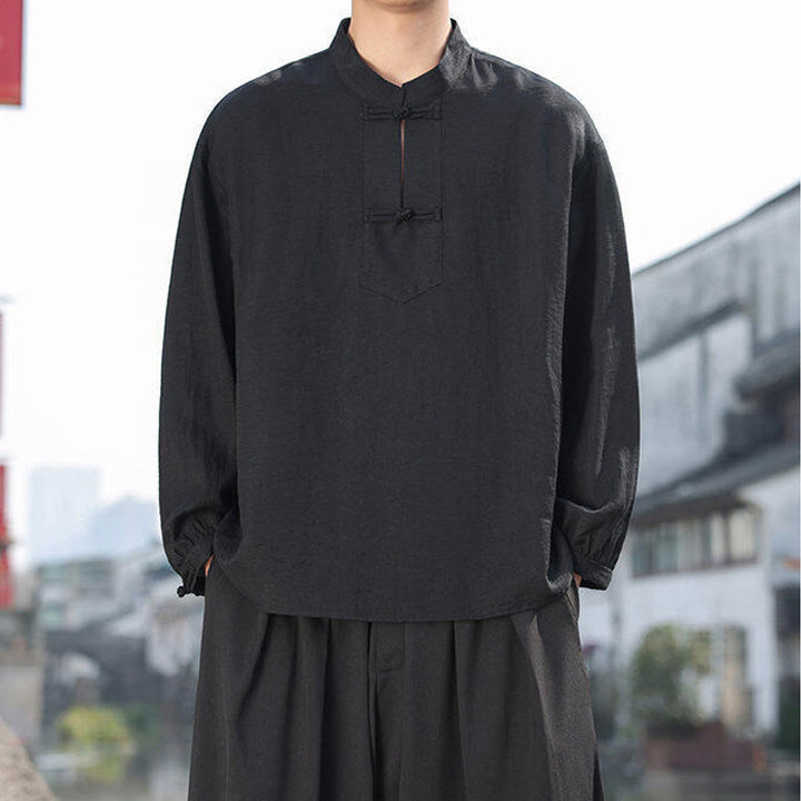 Buddha Stones in cotone a maniche lunghe con colletto rialzato e due bottoni a forma di rana Buddha Stones - image 4