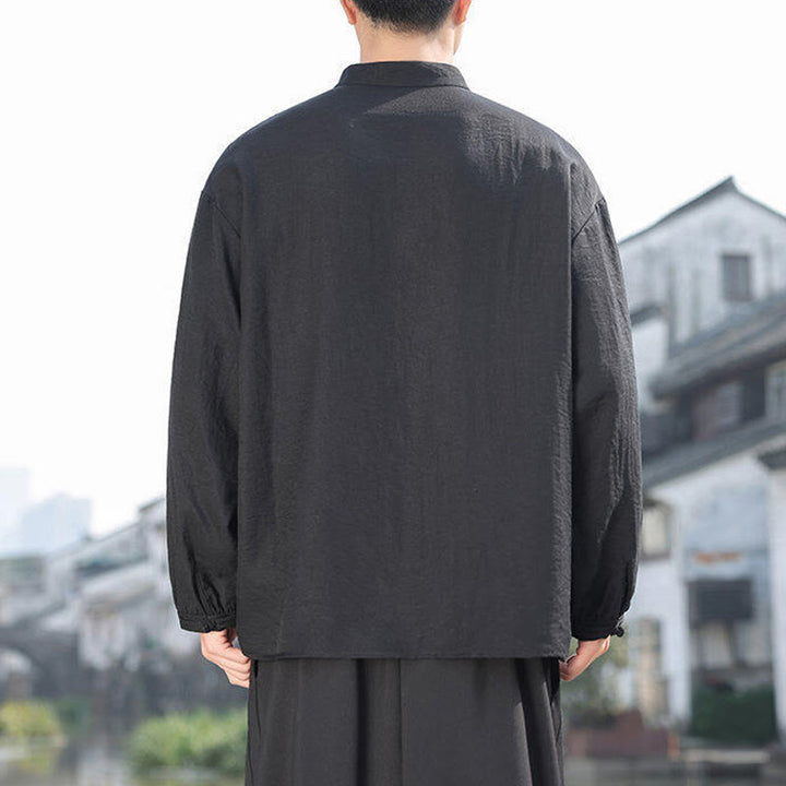 Buddha Stones in cotone a maniche lunghe con colletto rialzato e due bottoni a forma di rana Buddha Stones - image 2