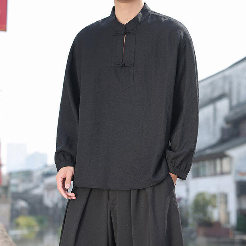 Buddha Stones in cotone a maniche lunghe con colletto rialzato e due bottoni a forma di rana Buddha Stones - image 8