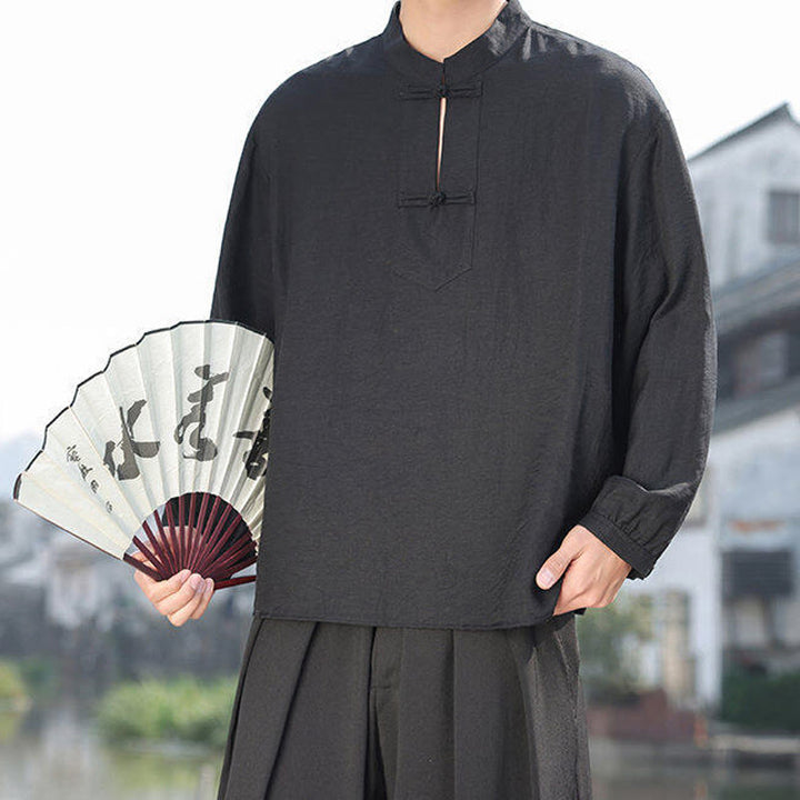 Buddha Stones in cotone a maniche lunghe con colletto rialzato e due bottoni a forma di rana Buddha Stones - image 9