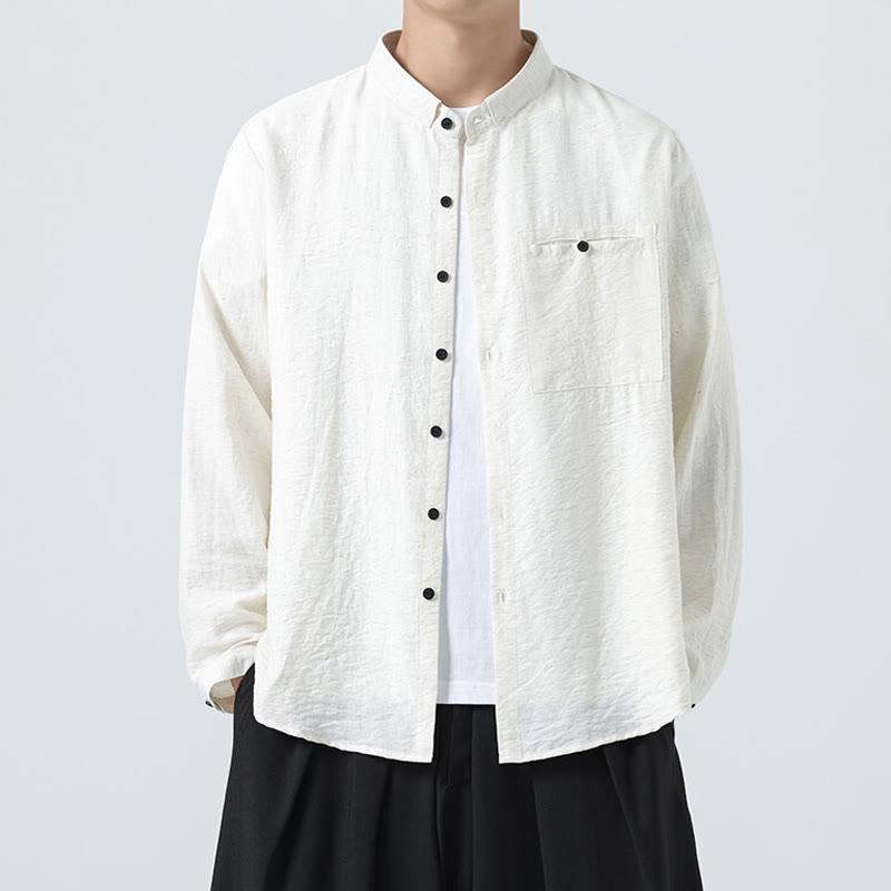 Camicia da uomo in cotone a maniche lunghe con colletto rialzato, stile vintage, motivo Buddha Stones - Bianco - US/UK/AU48, EU58 (5XL) - image 0