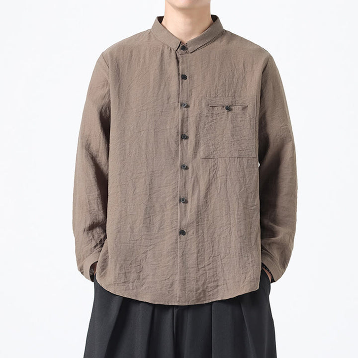 Camicia da uomo in cotone a maniche lunghe con colletto rialzato, stile vintage, motivo Buddha Stones - Abbronzatura - US/UK/AU48, EU58 (5XL) - image 16