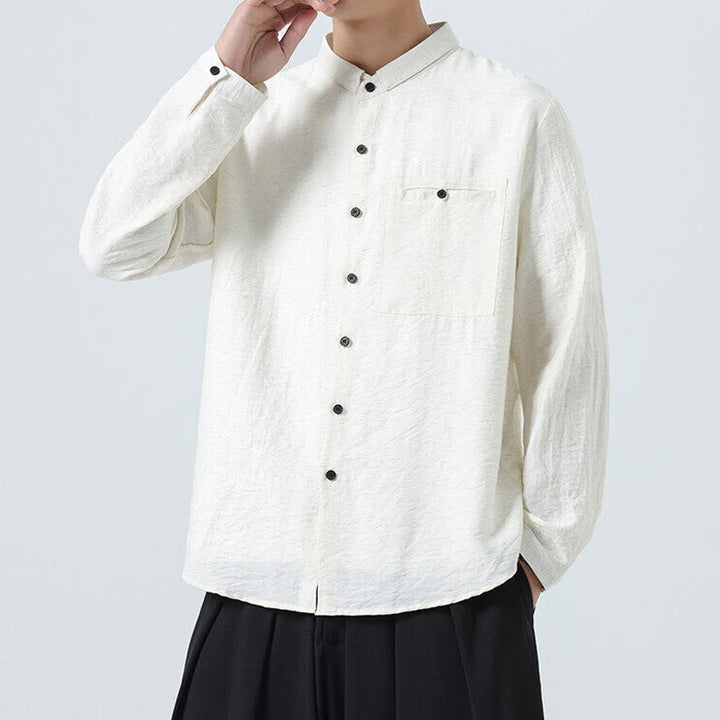 Camicia da uomo in cotone a maniche lunghe con colletto rialzato, stile vintage, motivo Buddha Stones - image 6