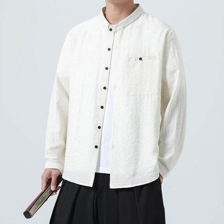 Camicia da uomo in cotone a maniche lunghe con colletto rialzato, stile vintage, motivo Buddha Stones - image 5