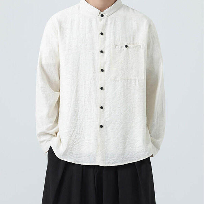 Camicia da uomo in cotone a maniche lunghe con colletto rialzato, stile vintage, motivo Buddha Stones - image 7