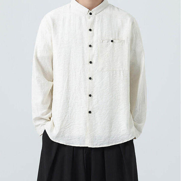 Camicia da uomo in cotone a maniche lunghe con colletto rialzato, stile vintage, motivo Buddha Stones - image 7