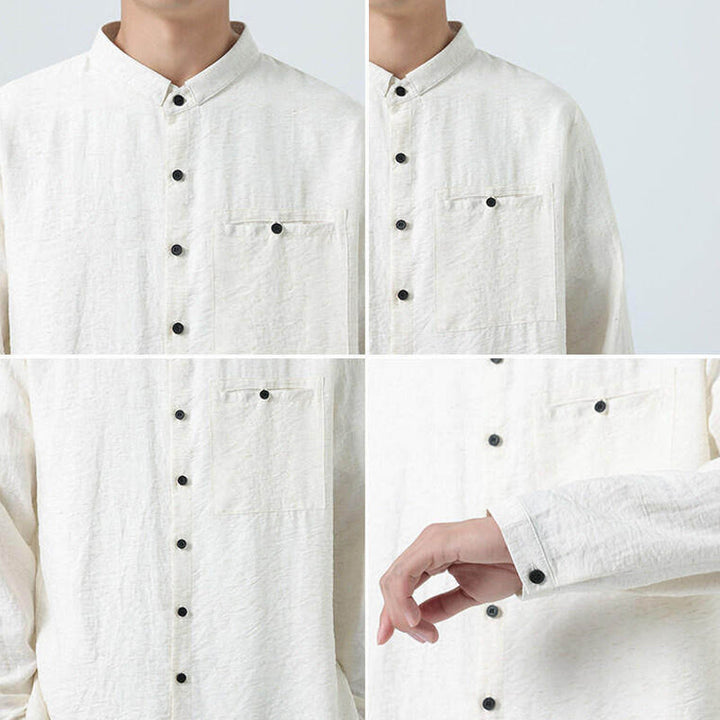 Camicia da uomo in cotone a maniche lunghe con colletto rialzato, stile vintage, motivo Buddha Stones - image 8