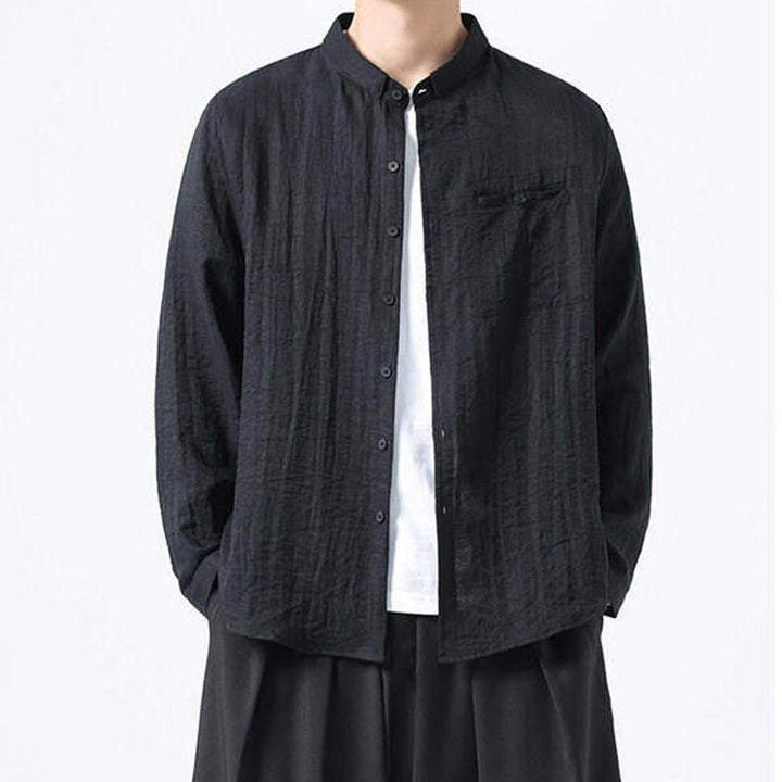 Camicia da uomo in cotone a maniche lunghe con colletto rialzato, stile vintage, motivo Buddha Stones - image 10