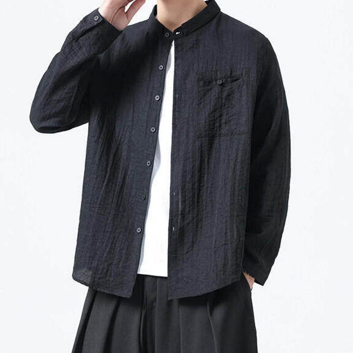 Camicia da uomo in cotone a maniche lunghe con colletto rialzato, stile vintage, motivo Buddha Stones - image 12