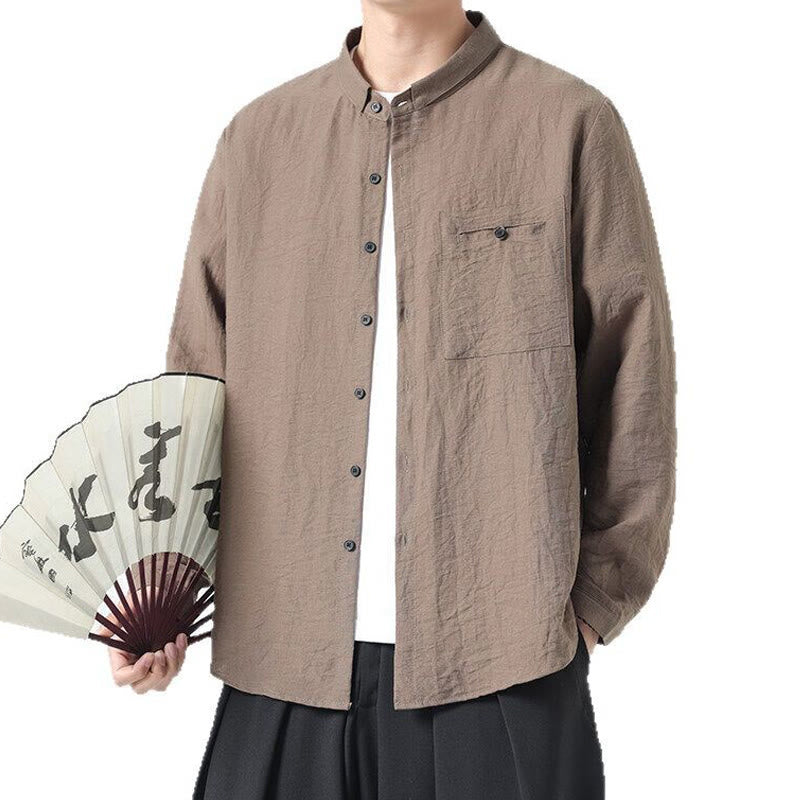 Camicia da uomo in cotone a maniche lunghe con colletto rialzato, stile vintage, motivo Buddha Stones - image 16