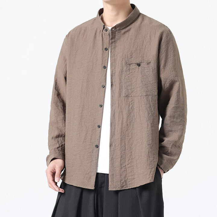 Camicia da uomo in cotone a maniche lunghe con colletto rialzato, stile vintage, motivo Buddha Stones - image 21