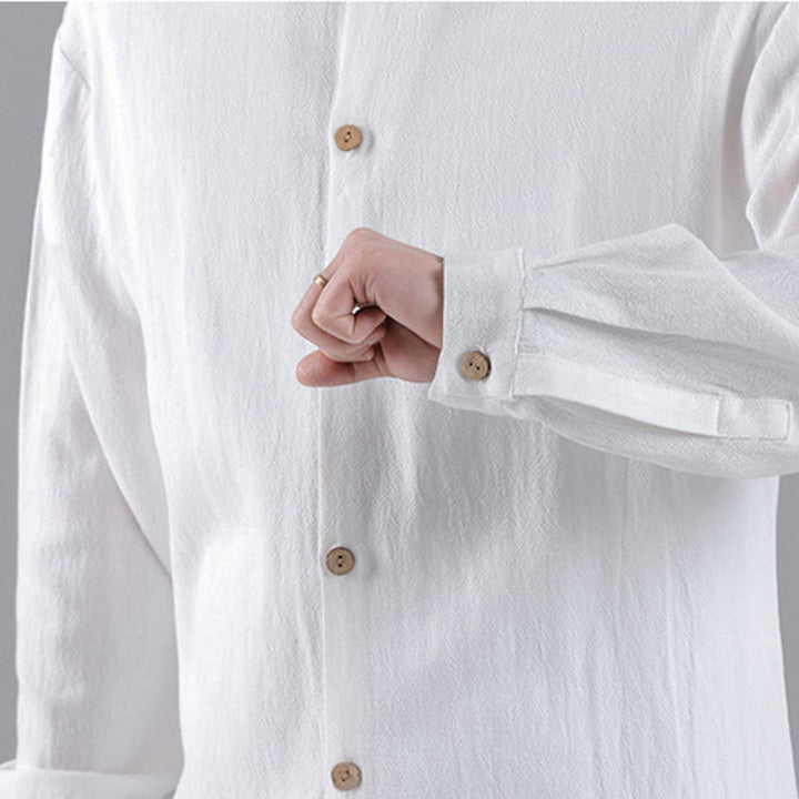 Camicia da uomo in cotone a maniche lunghe con colletto rialzato, bottoni , Buddha Stones ricamate e nuvole di buon auspicio - image 17