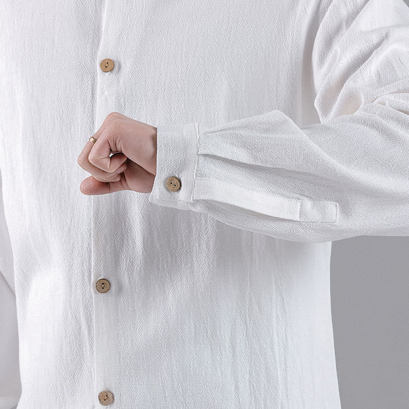 Camicia da uomo in cotone a maniche lunghe con colletto rialzato, bottoni , Buddha Stones ricamate e nuvole di buon auspicio - image 18