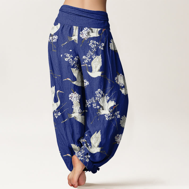Pantaloni harem da donna con elastico in vita, modello casual ed elegante con motivo a gru e fiori, motivo Buddha Stones - image 7