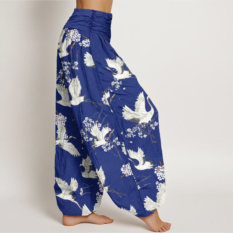 Pantaloni harem da donna con elastico in vita, modello casual ed elegante con motivo a gru e fiori, motivo Buddha Stones - image 6