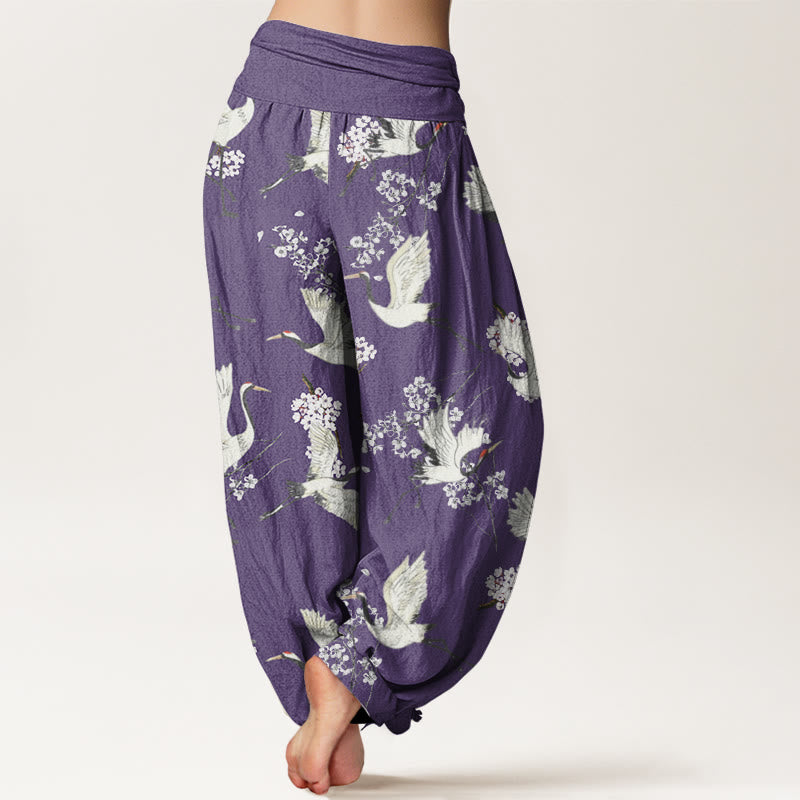 Pantaloni harem da donna con elastico in vita, modello casual ed elegante con motivo a gru e fiori, motivo Buddha Stones - image 10