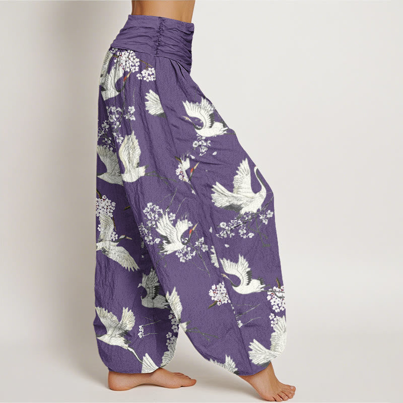 Pantaloni harem da donna con elastico in vita, modello casual ed elegante con motivo a gru e fiori, motivo Buddha Stones - image 9