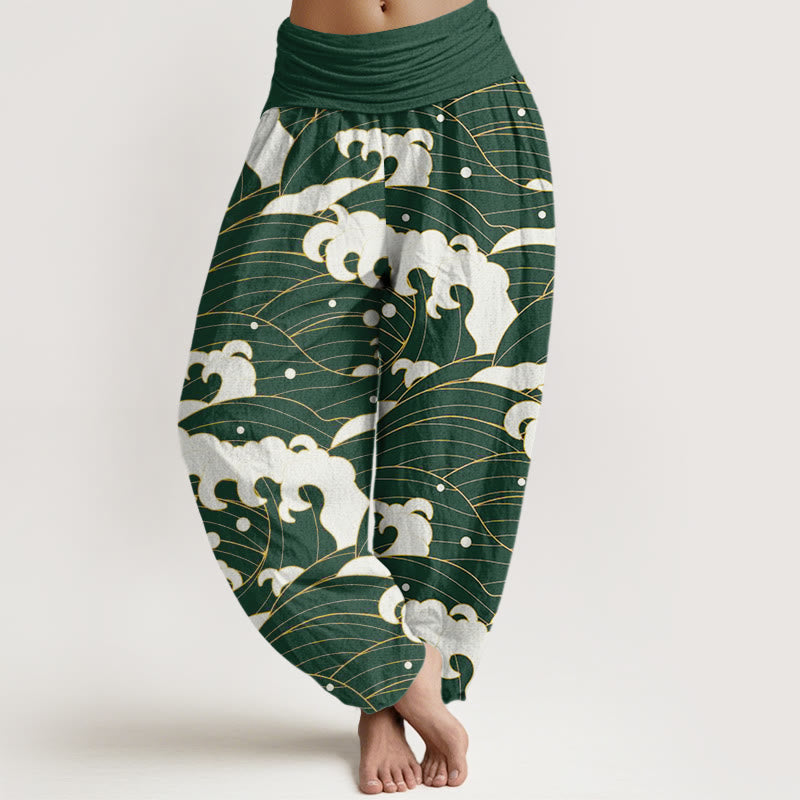 Pantaloni harem da donna con elastico in vita e motivo a onde astratte casual Buddha Stones - Verde - US22, UK/AU26, EU54 (6XL) - image 5