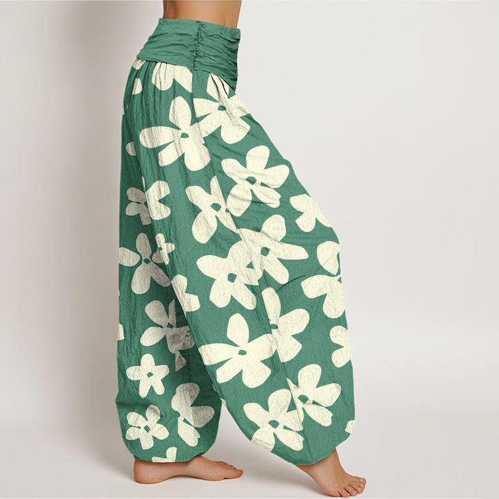 Pantaloni harem da donna in cotone con elastico in vita, stile bohémien, casual e floreali, con Buddha Stones - image 1