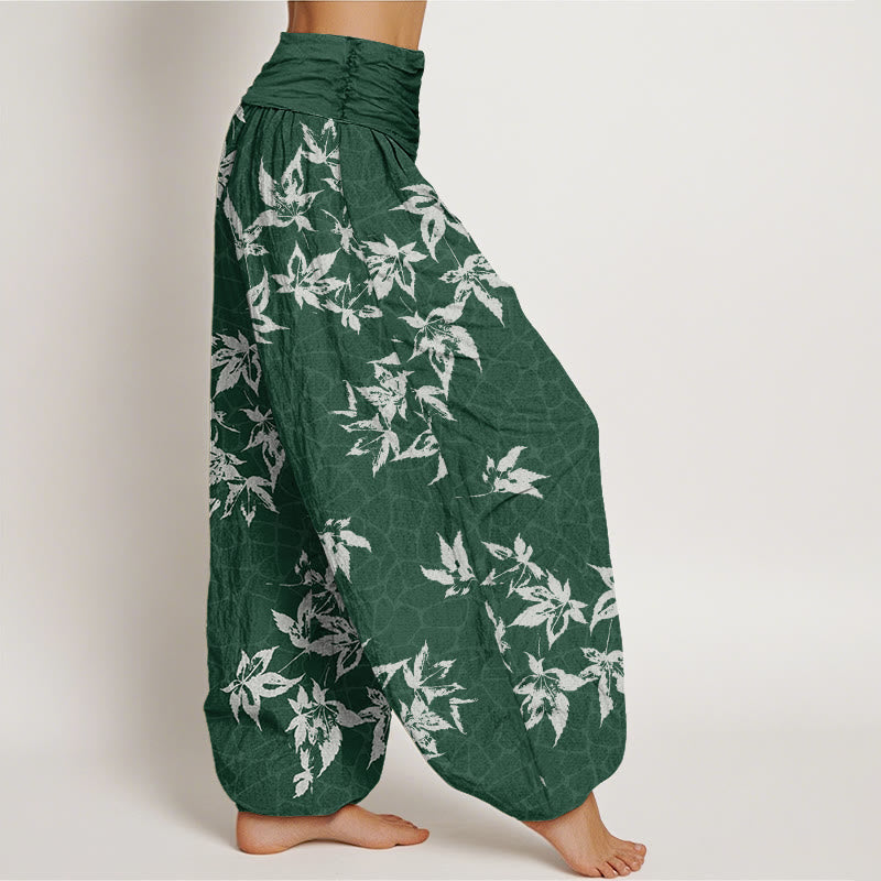 Pantaloni harem da donna con elastico in vita e motivo a foglia d'acero in cotone Buddha Stones - image 1