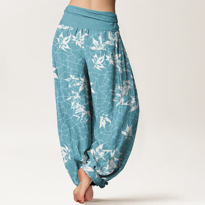 Pantaloni harem da donna con elastico in vita e motivo a foglia d'acero in cotone Buddha Stones - image 6