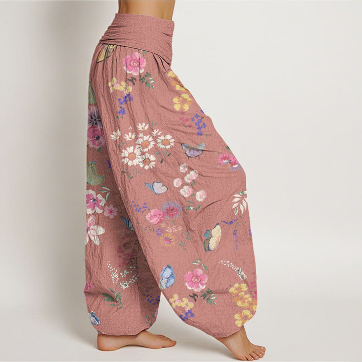 Pantaloni harem da donna con elastico in vita, motivo a farfalla, motivo floreale colorato casual Buddha Stones - image 9