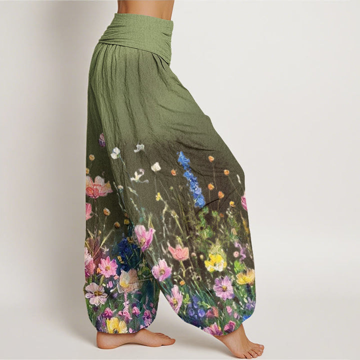Pantaloni harem da donna con elastico in vita, stile casual acquerello e motivo floreale, motivo Buddha Stones - image 6