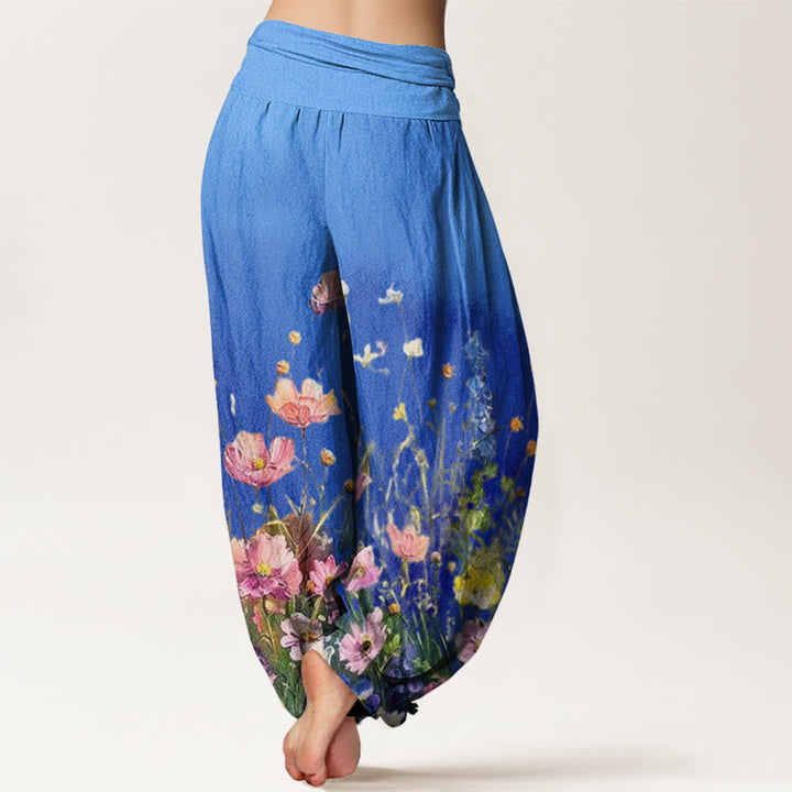 Pantaloni harem da donna con elastico in vita, stile casual acquerello e motivo floreale, motivo Buddha Stones - image 10