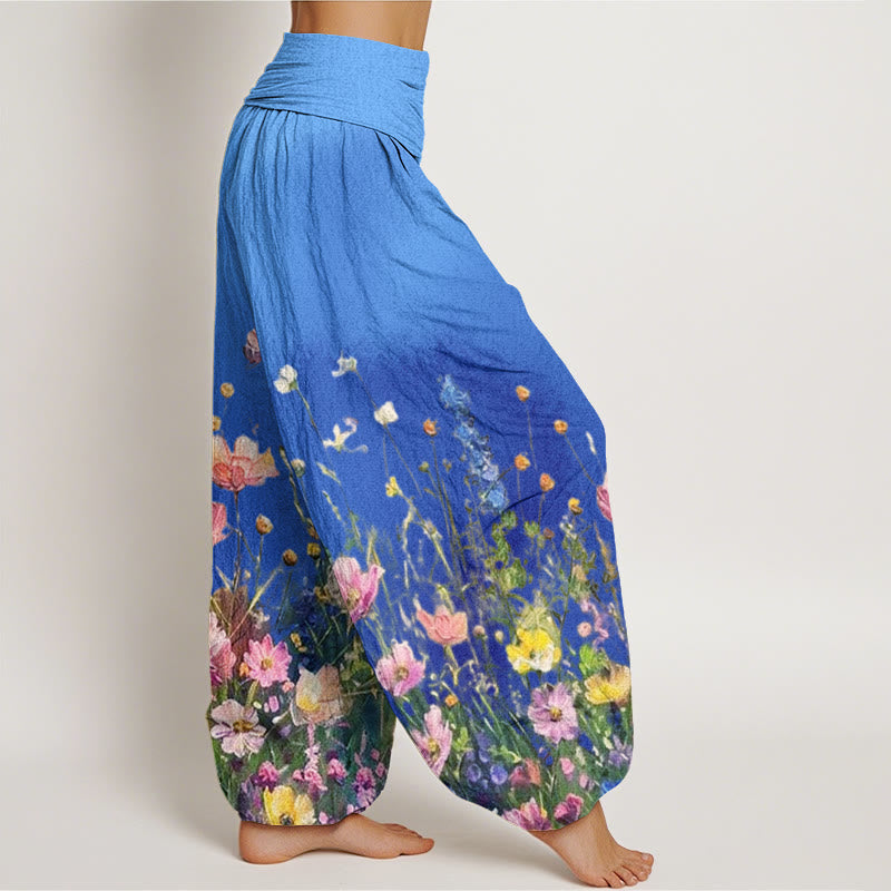 Pantaloni harem da donna con elastico in vita, stile casual acquerello e motivo floreale, motivo Buddha Stones - image 9