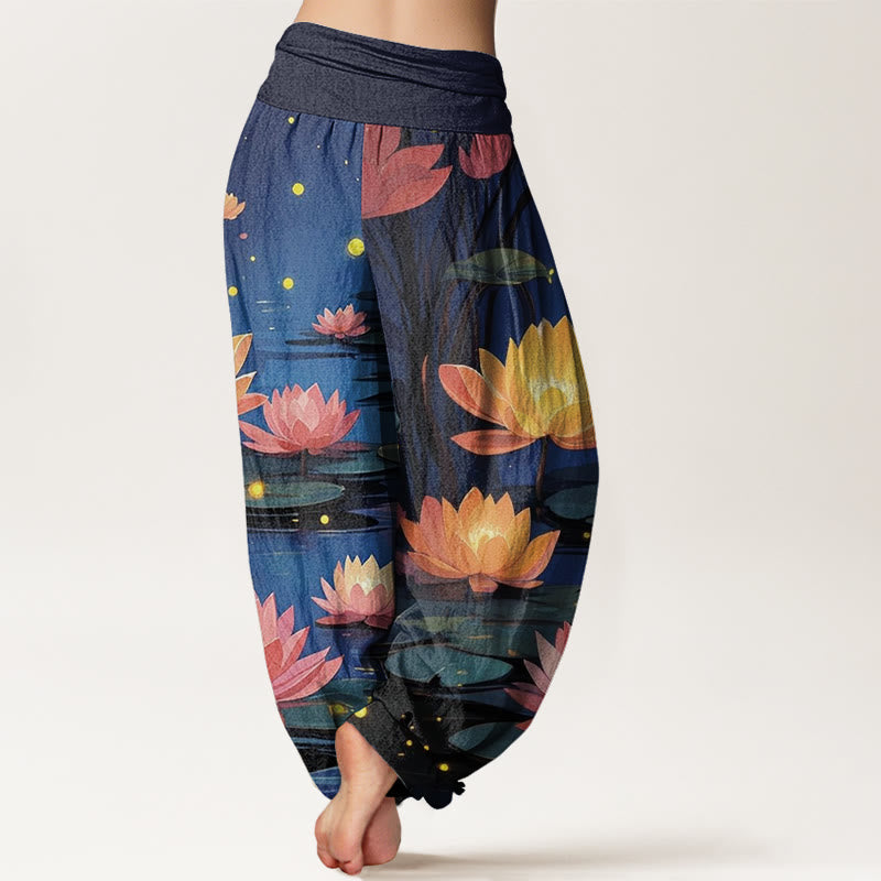 Pantaloni harem da donna con elastico in vita, modello Buddha Stones, casual, pacifici e notturni, motivo loto - image 2