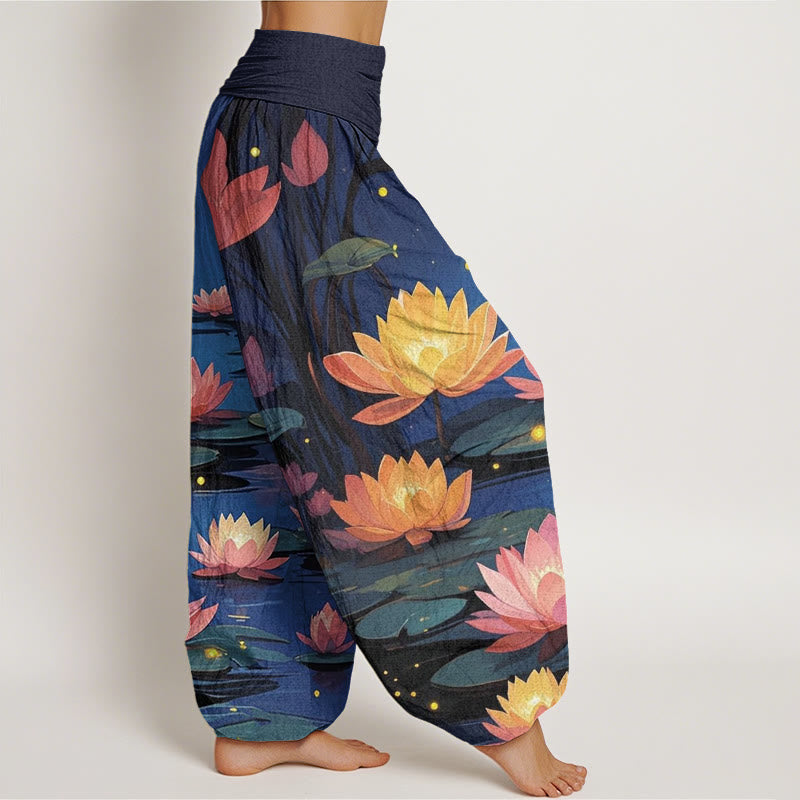 Pantaloni harem da donna con elastico in vita, modello Buddha Stones, casual, pacifici e notturni, motivo loto - image 2