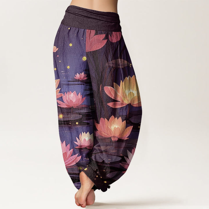 Pantaloni harem da donna con elastico in vita, modello Buddha Stones, casual, pacifici e notturni, motivo loto - image 7